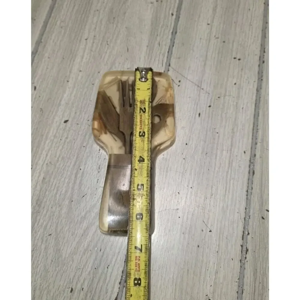 Vintage 1970s Retro MCM Acrylic Lucite Spoon Rest W/Wooden Spoon Fork Design